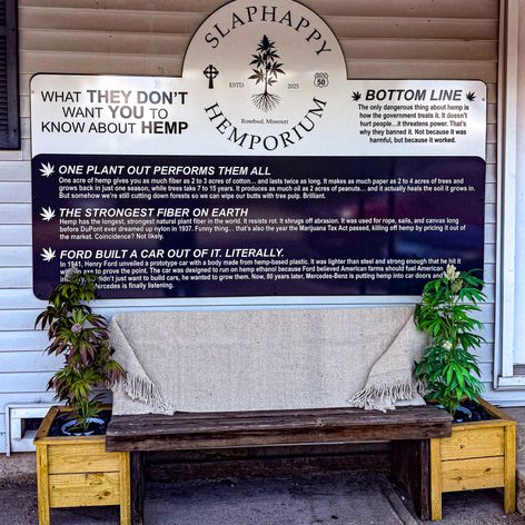 hemporium sign "what they don't want you to know about hemp"